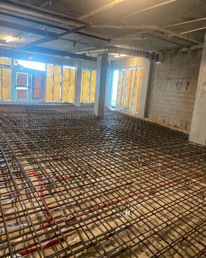 Reinforcing rebar installed for a structural concrete slab